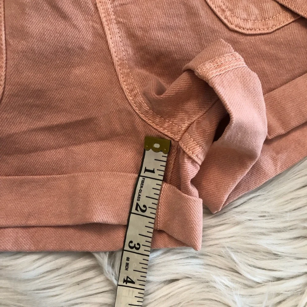 Zara High Waist Paperbag Pink Denim Womens Shorts with Belt size 2 (34)